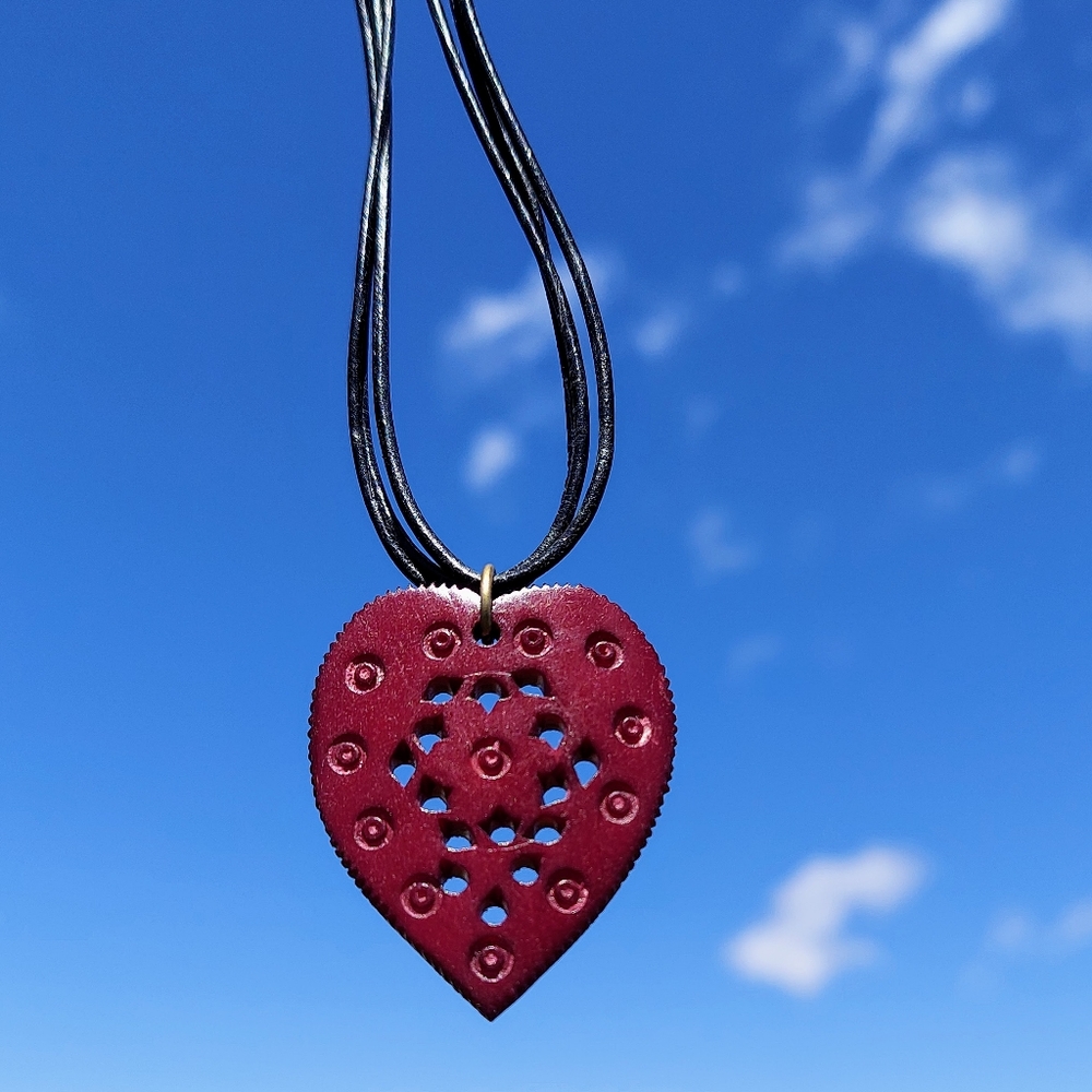 Carved Wood Necklace - wooden heart Black Cord jewelry - Bohemian folk